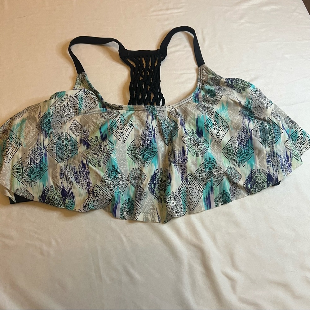 Boutique+ Boho Flounce Swim Top 2X Plus Size‎